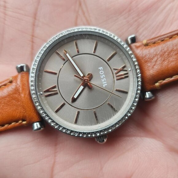 Fossil Ladies Wrsitwatch Quartz Analog Genuine Leather Strap Wrist Watch Crystal - Picture 1 of 12